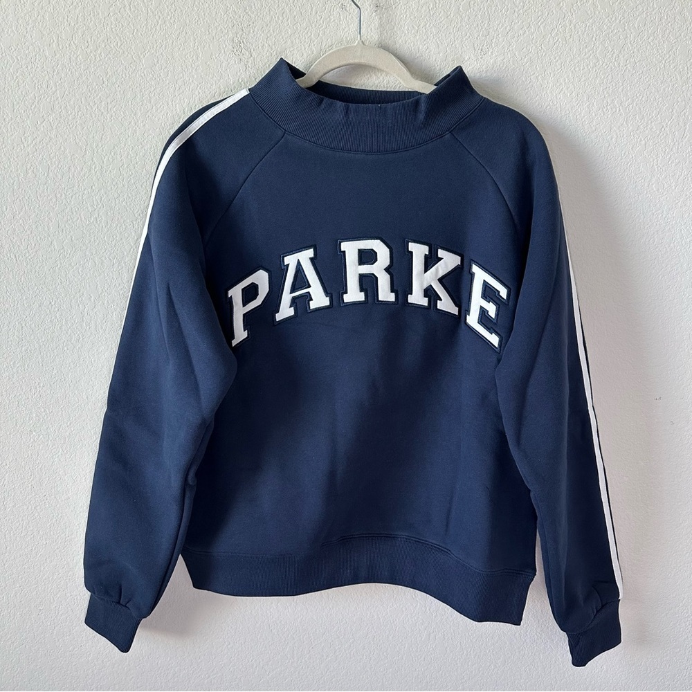New PARKE Sport Stripe Mockneck Navy Blue SZ S/M